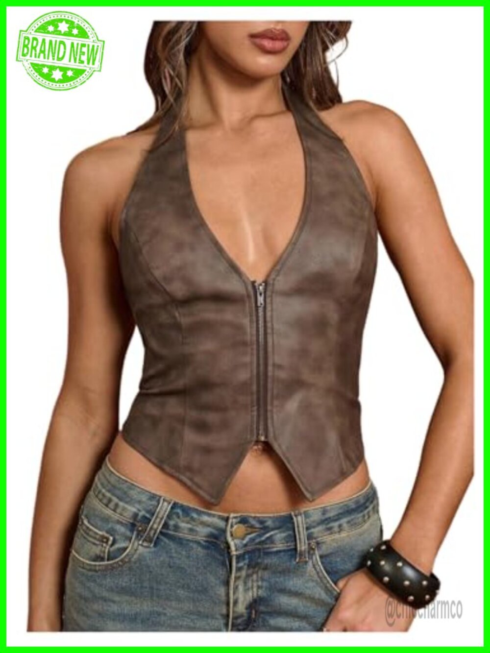 PU Faux Leather Halter Top Lace Up Back Vest Sleeveless Tank Club Party